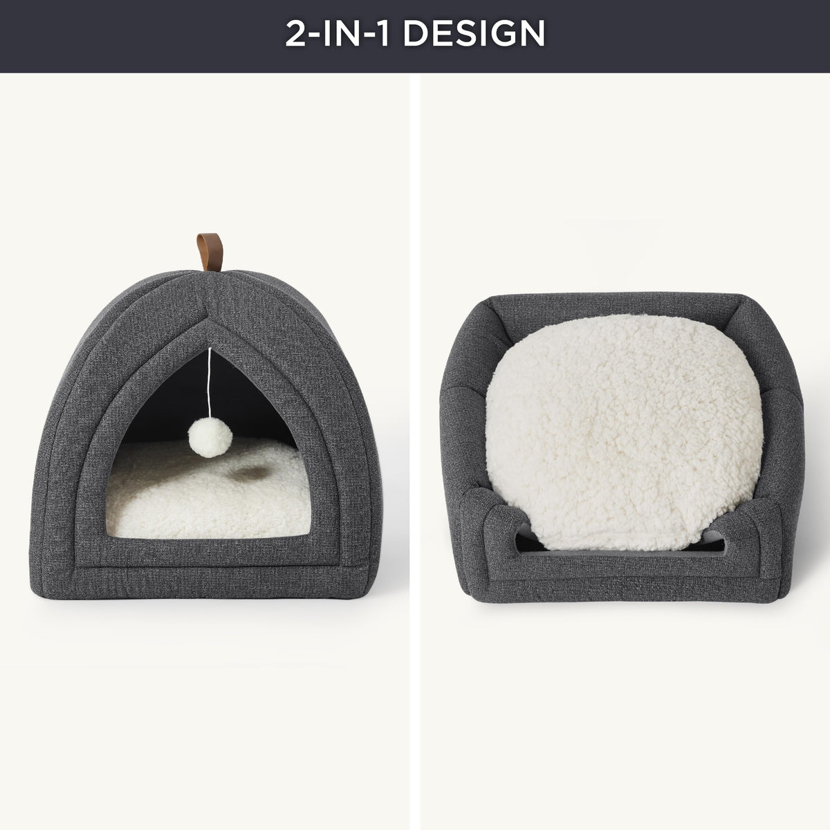 2in1 Cat Beds for Indoor Cats Cave for Kitten with Washable Pillow (L(17.3x17.3x17.3) / Dark Grey)