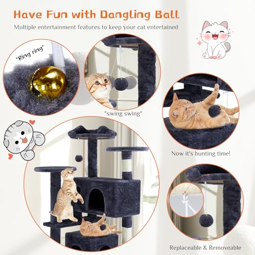 54 Inch Cat Tree Tower with Scratching Post (Grey / 54*19.7*19.7IN)