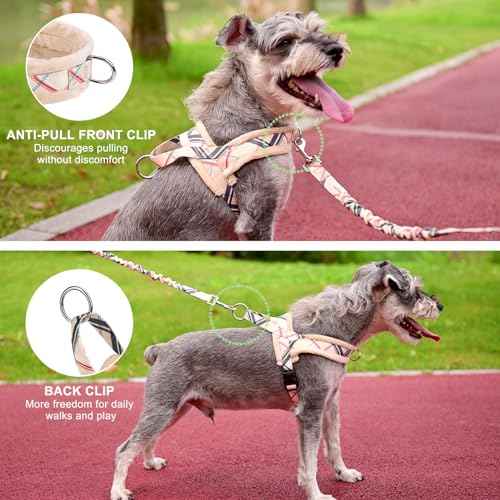 No Pull Medium Dog Harness and Leash Set (Beige_Velvet / M: Chest 21"-26.7")
