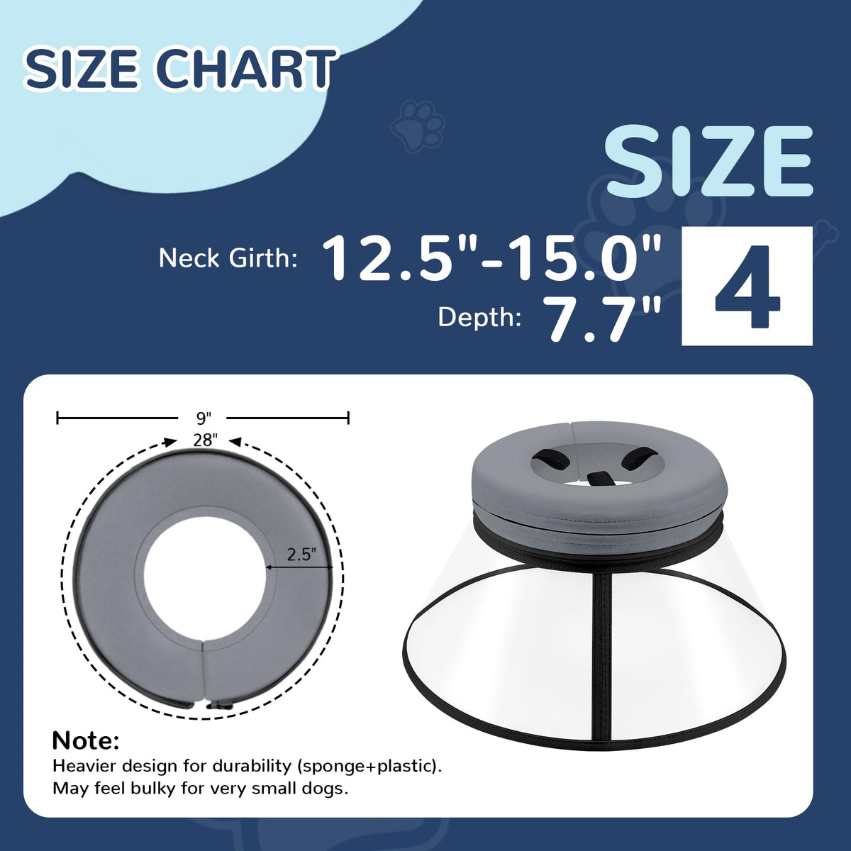 Sponge Core Dog Cone (Gray / Size 4(Neck: 12.5"- 15.0"))