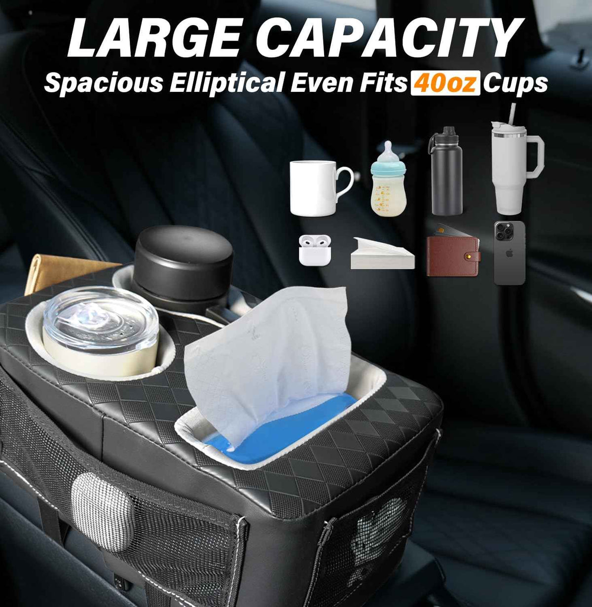 Universal Car Center Console Cup Holder Organizer Armrest Storage Box (12 X 8 X 5.3Inch)