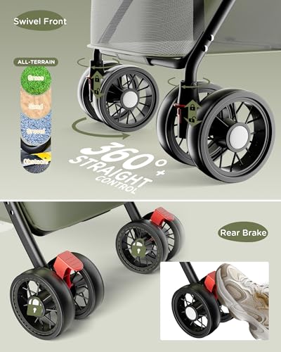 Foldable Pet Stroller for Small Dogs and Cats (Forest Green)