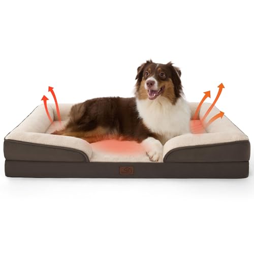 Self Warming Orthopedic Dog Beds Large Sized Dog Washable Original (Self Warming-Brown / 35"l X 25"w X 6.5"th)