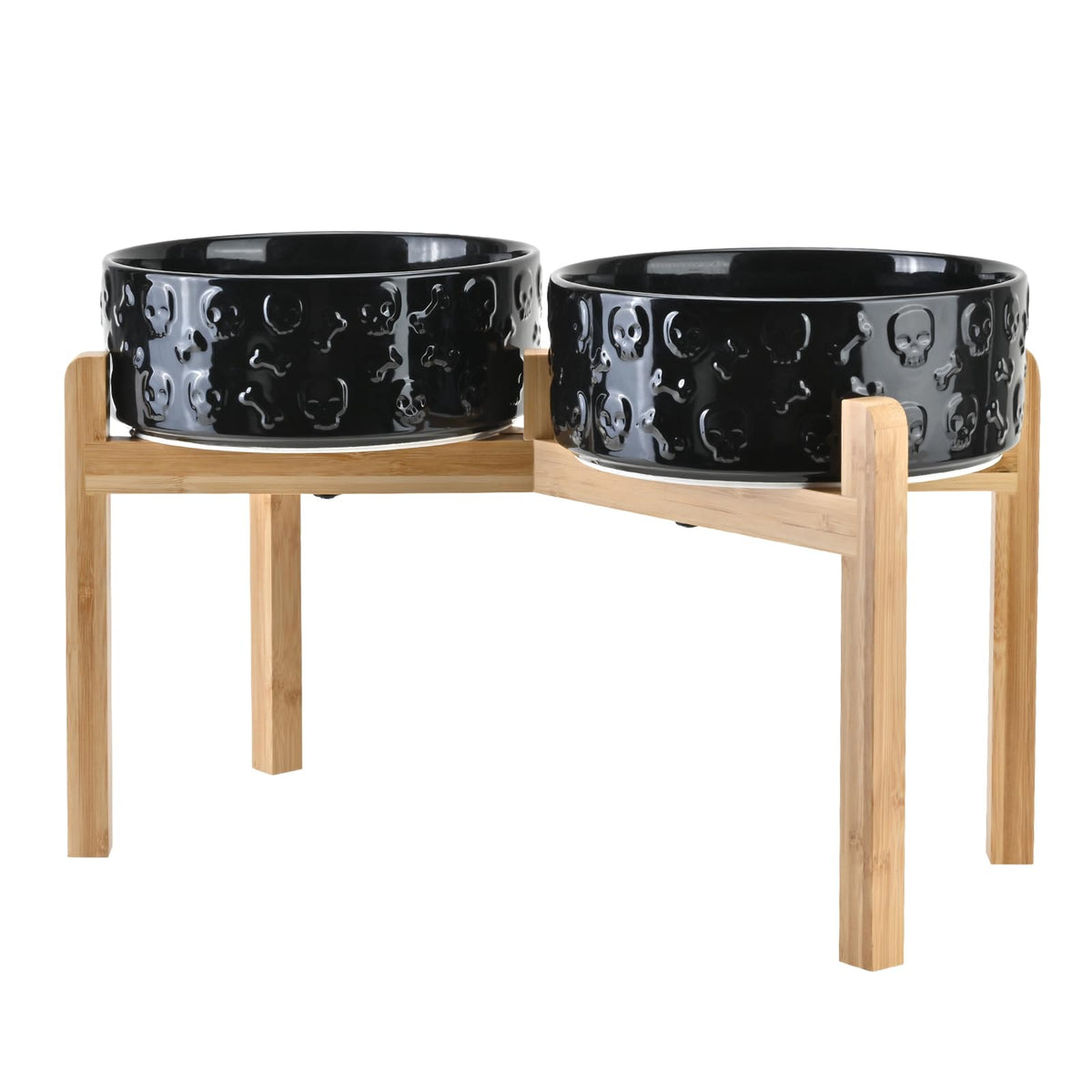Elevated Dog Bowls Ceramic (8.3 in - 7.6 cups / Black- Skull)