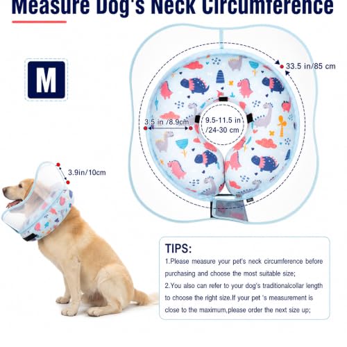 Inflatable Dog Cone Collar for Large Medium Small Dogs (Dinosaur / Medium)
