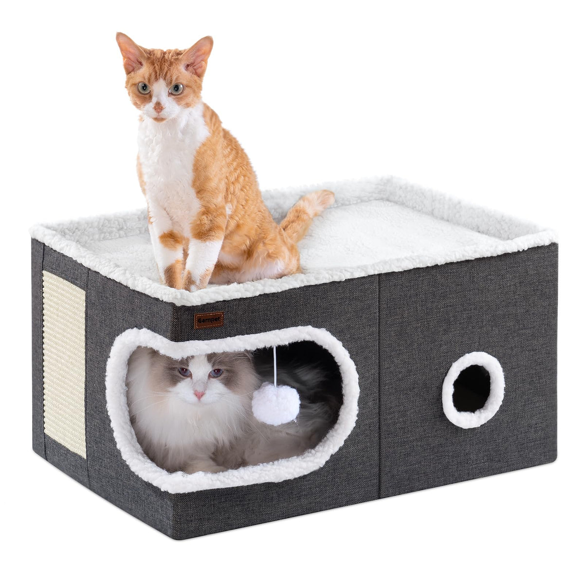 Cat Bed for Indoor Cats Cube House (23.6"D x 16.5"W x 13"H / Dark Grey)