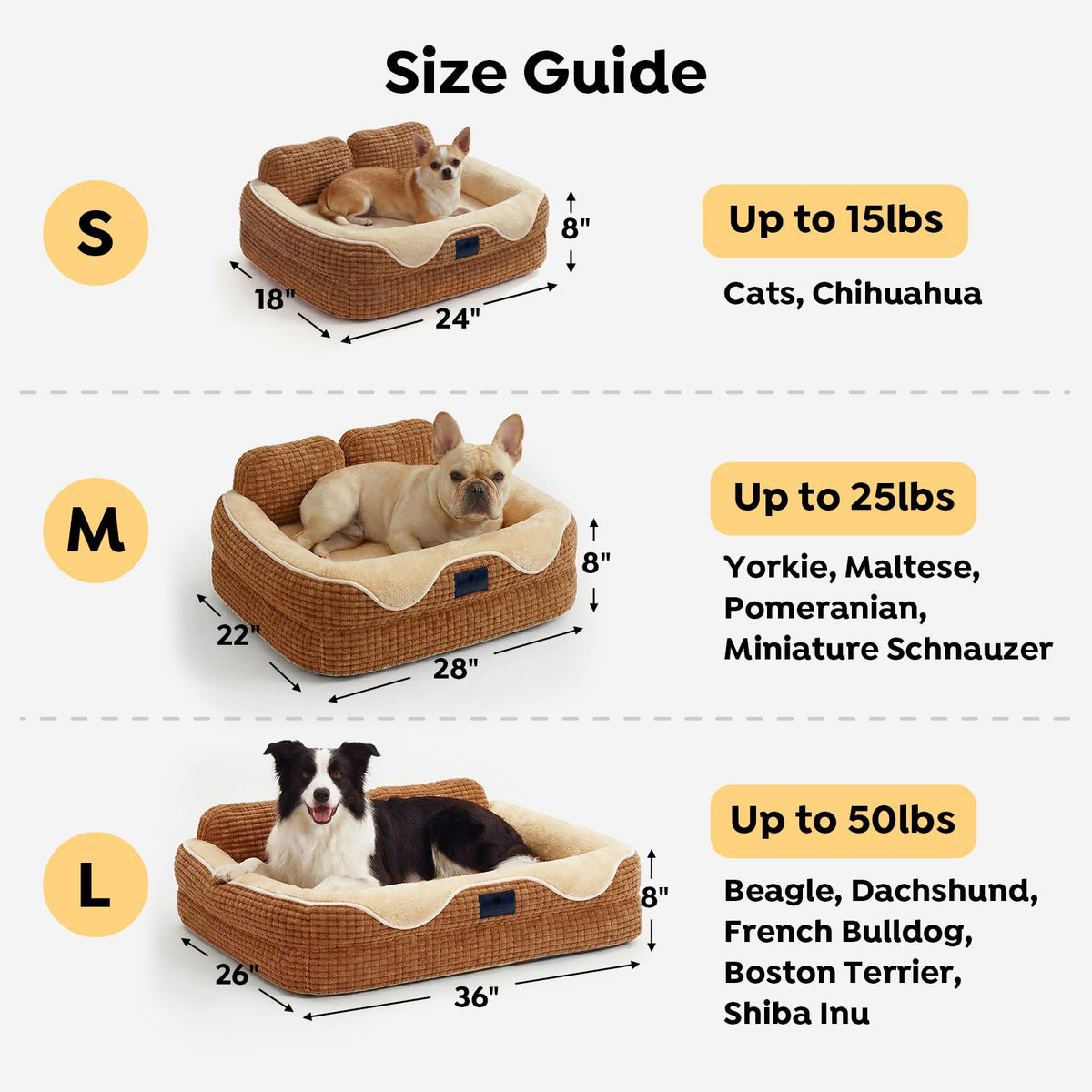 Square Dog Bed Medium Size Dog (Mocha Brown / 28"L x 22"W x 8"H)