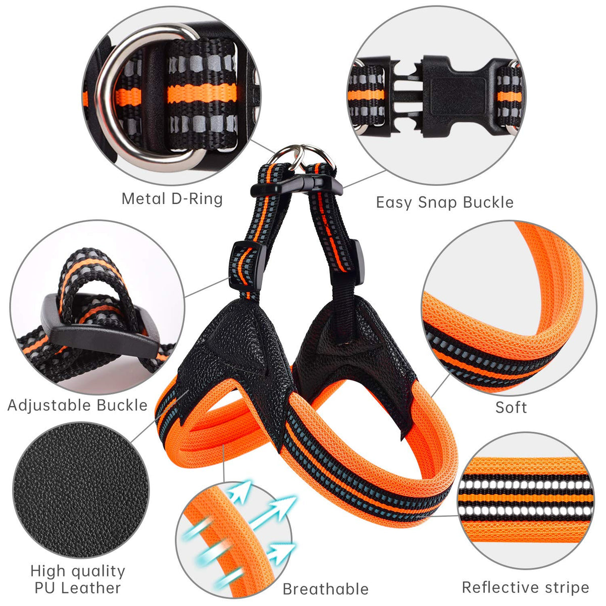 Dog Harness No Pull Ultra Soft Breathable Padded Pet Harness 2 Adjustable Botton (Black / L)