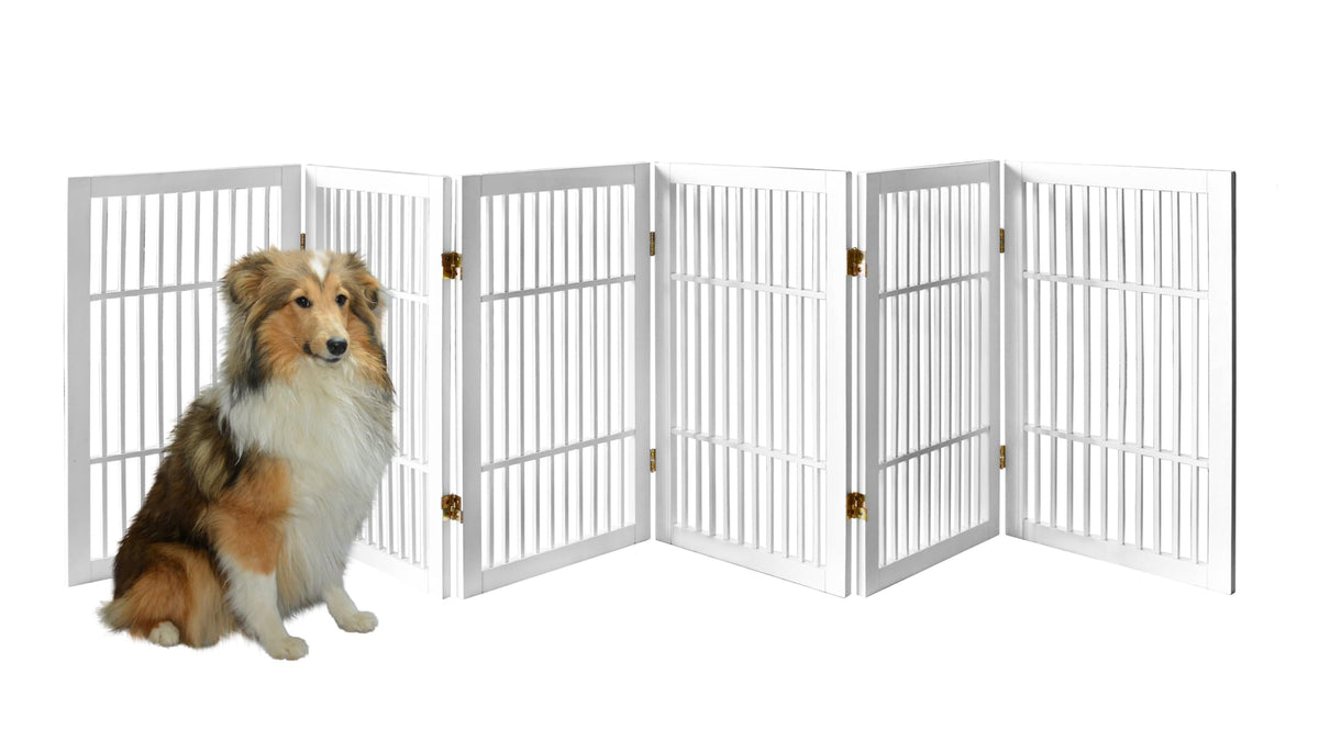Pet Dog Gate Freestanding (6 Panel 30" Tall / White Pet Gate)