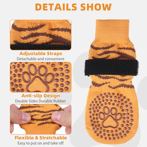 Anti Slip Dog Socks for Hot (Tiger Brown / Large)