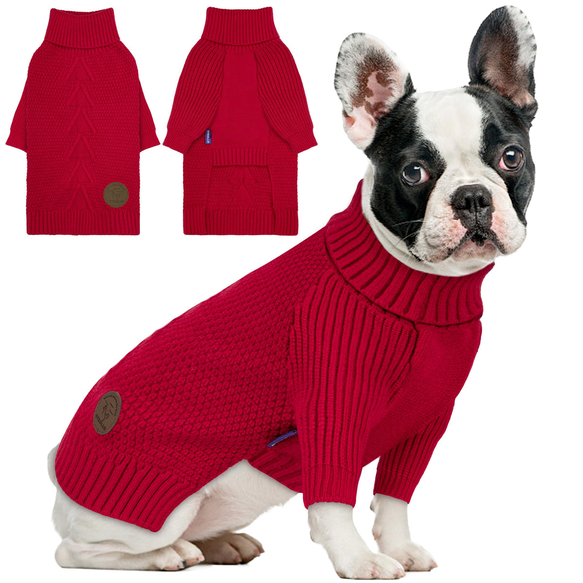 Dog Sweater Long Sleeve Warm Knit Sweaters for Small Dogs Boy Girl (Red / Large)