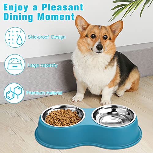Stainless Steel Dog Bowls Double Non (Medium-18oz / 7.Lake Blue)