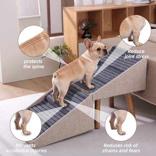 Dog Stairs for Small Dogs Foldable Dog Steps for High Bed (Light Beige / XXL(21.06”H))