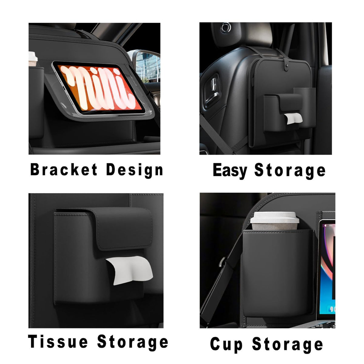 Backseat Car Organizer with Detachable Steering Wheel Tray 1 Pack (Black / 1PC)