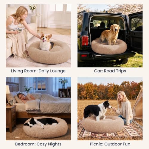Calming Washable Dog Bed for Extra Large Dog Bed (Camel / 45.0"L x 45.0"W x 10.0"Th(Removable))