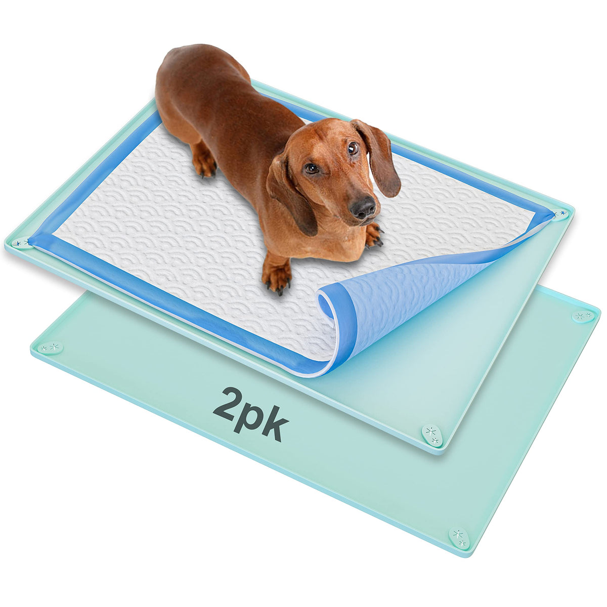 Dog Pee Pad Holder Tray Fits for 30” x 23” Pee Pads (30 x 23 Inches - 2 Pack / Turquoise)