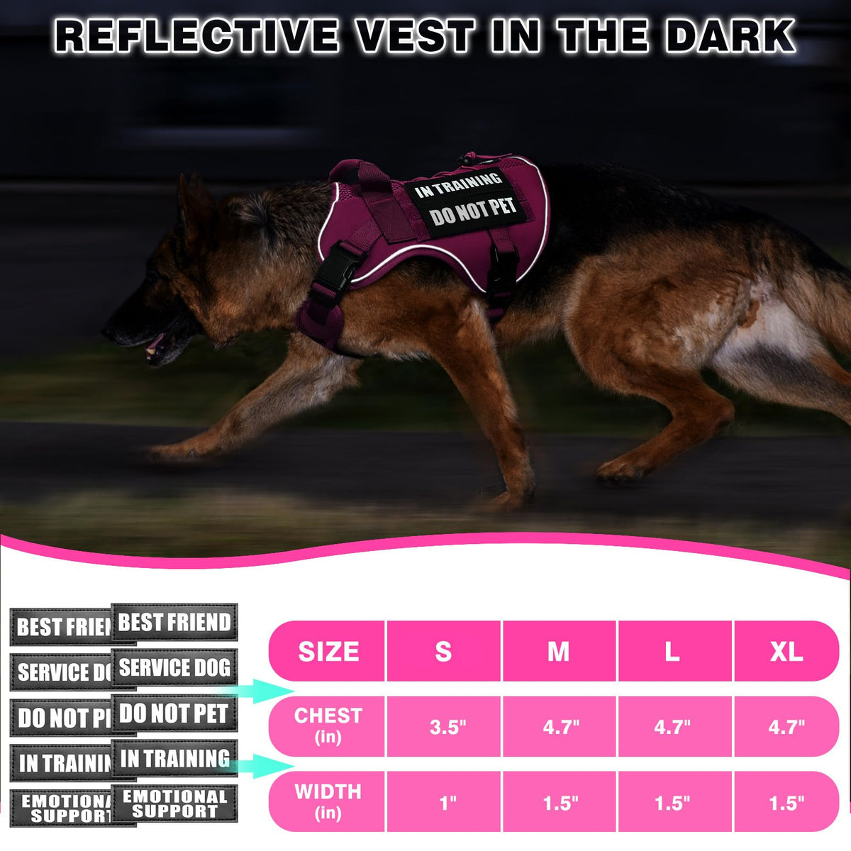 Service Dog in Training Mesh Harness with 10 Removale Pet Patches (Large / Pink)