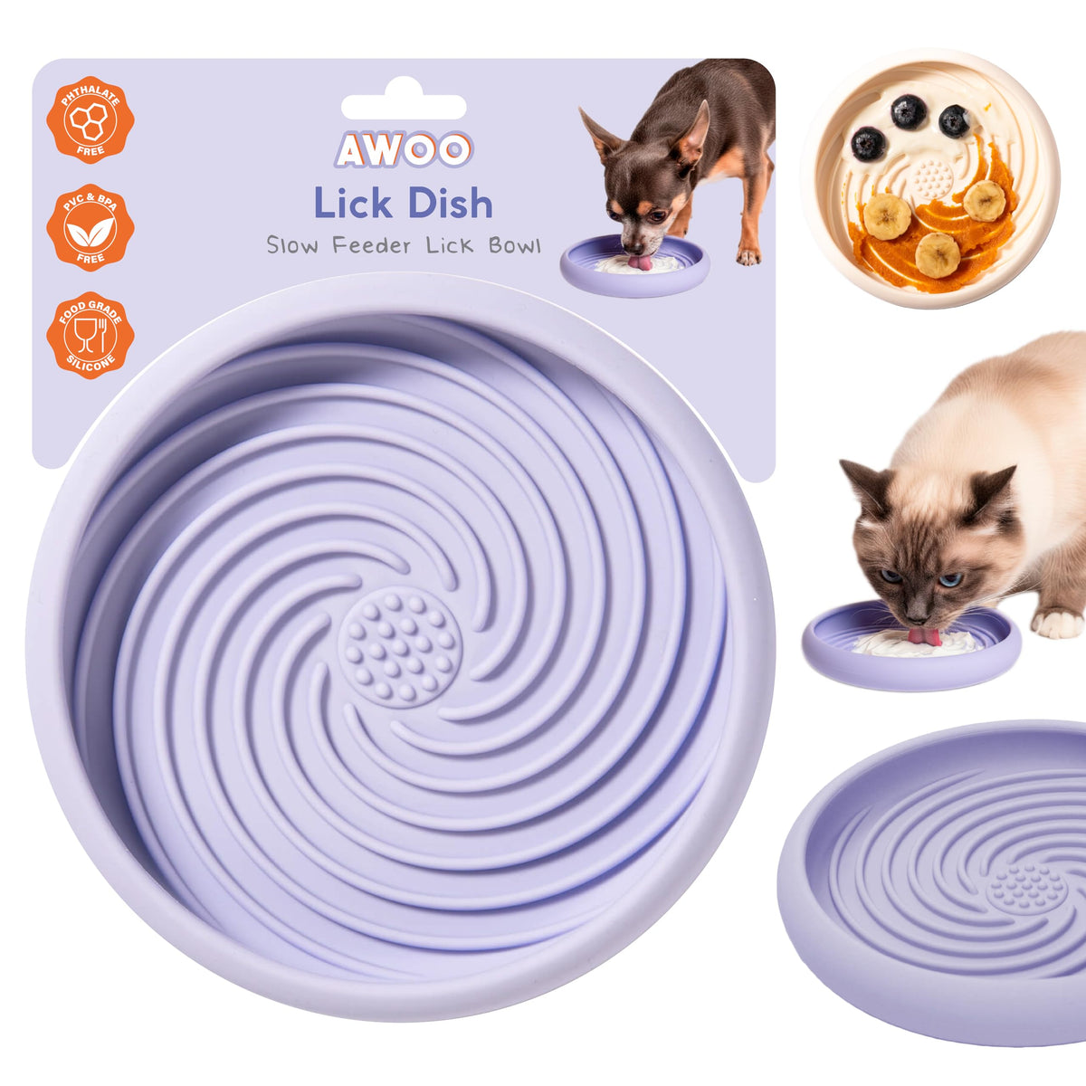Lick Dish Silicone Lick Mat + Slow Feeder for Cats & Small Dogs (Periwinkle / Small)