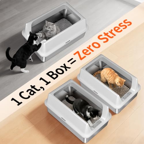 2 Pack XL Stainless Steel Litter Box with High Sides for Large Cat (Gray-2Pack)
