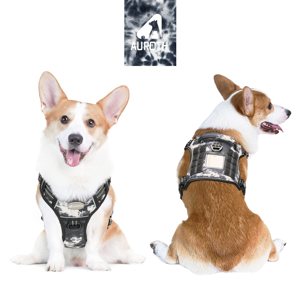 Tactical Dog Harness Medium Sized Dog No Pull Adjustable Dog Vest (Black Ink / M(Neck:16-22",Chest:22-33"),35-50 lbs)