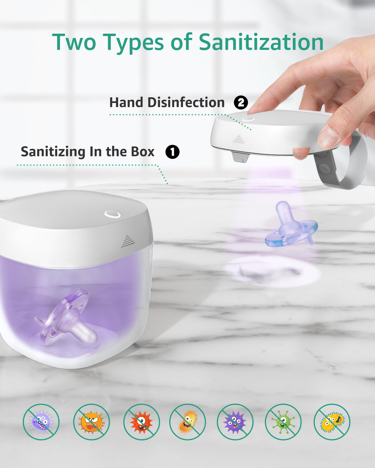 Pacifier Sanitizer Case Portable on The Go for Baby (White)