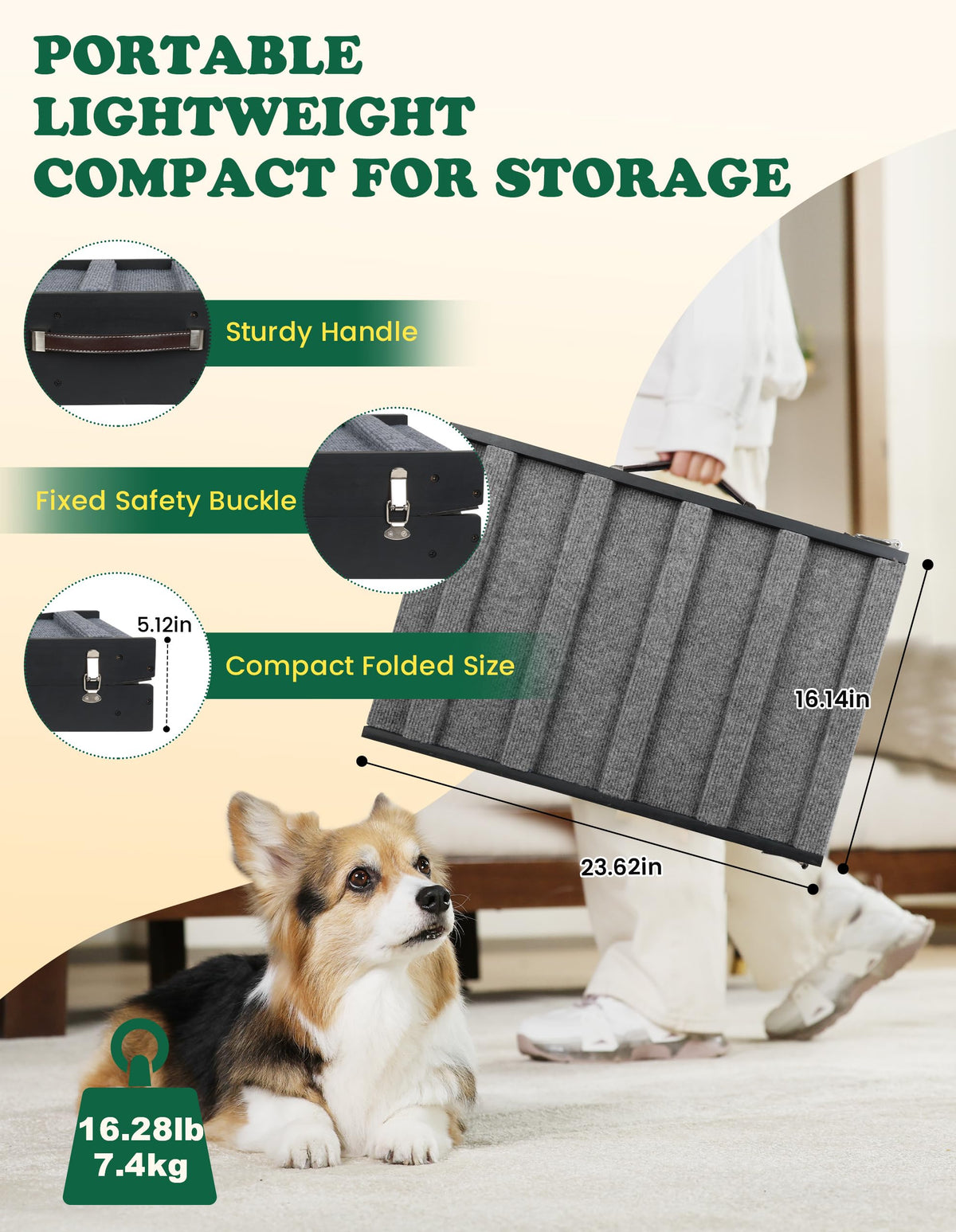 Dog Ramp for Small & Medium Dogs Foldable Pet Ramp for Bed (Black / Up to 75 lbs)