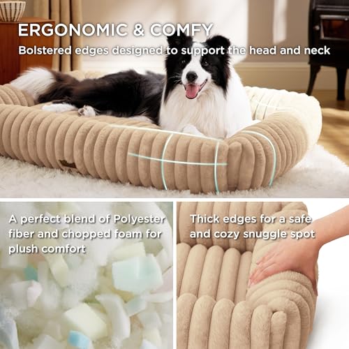 ComfyFleece® Dog Beds Large Sized Dog Washable (40.0"L x 28.5"W x 8.0"Th / Sandy Beige)