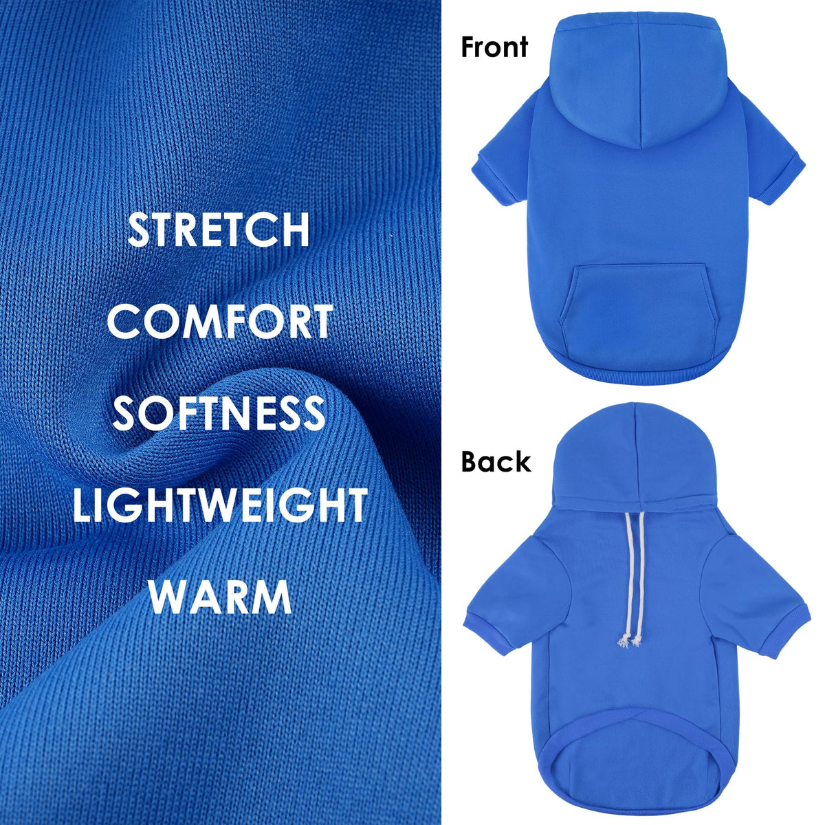 Dog Basic Hoodie Soft Dog Clothes Cold Weather Sweaters for Medium Large Dogs Cozy Fabric Warm Sweatshirt with Leash Hole for Boys (Blue / XXL (Back: 30.71",Chest:37", 55-80lbs))