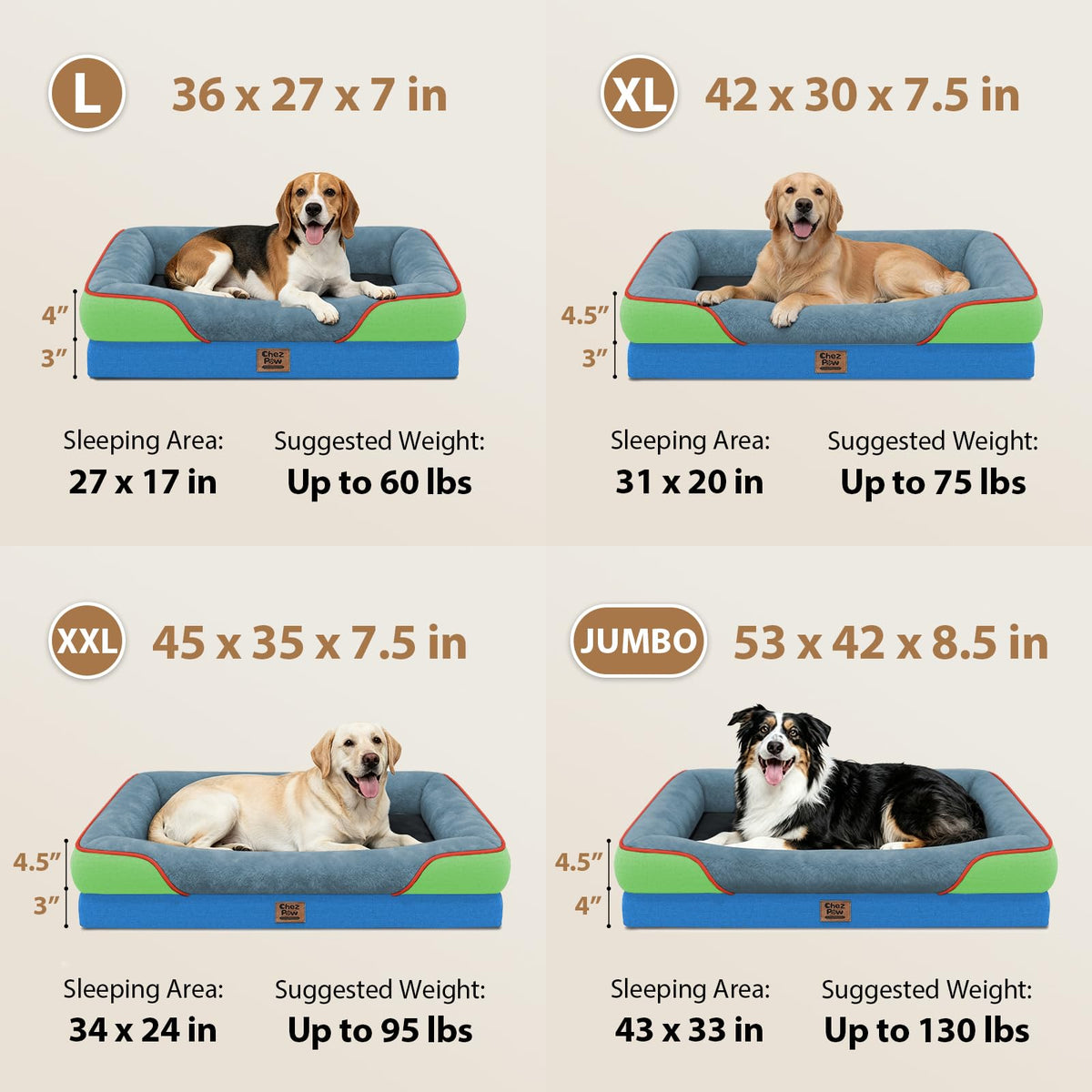 Orthopedic Washable XXL Dog Bed for Extra Large Dogs (Blue Lime / 45"L x 35"W x 7.5"Th)