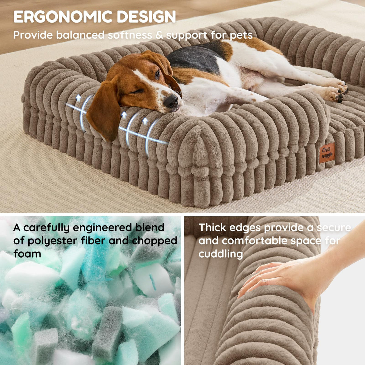 Faux Fur Orthopedic Dog Bolster Bed (Rectangular Taupe / L(35*28*7))