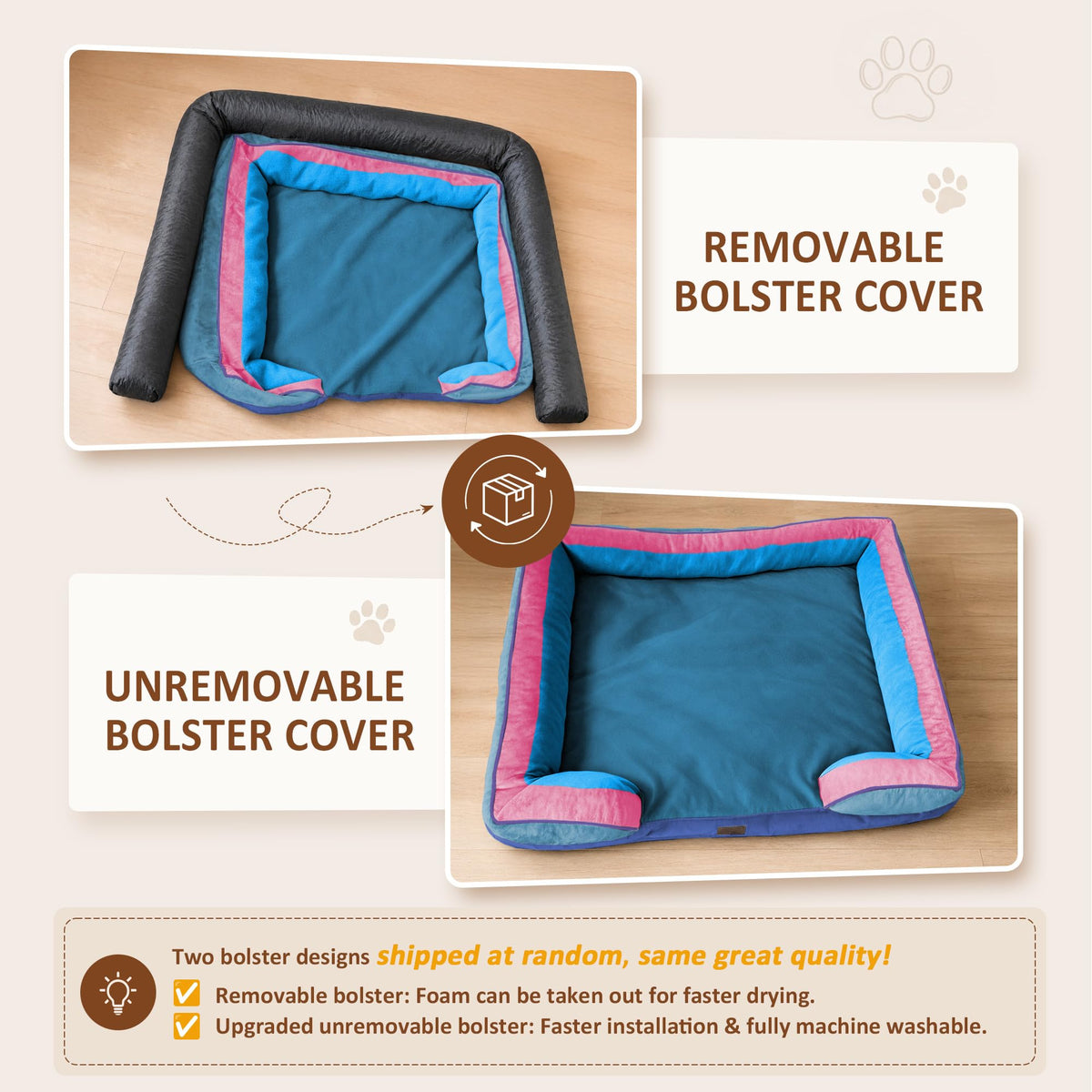 Orthopedic Dog Bed for Extra Large Dogs with Bolster (45.0"L x 35.0"W x 8.5"Th / Enchanted Cove)