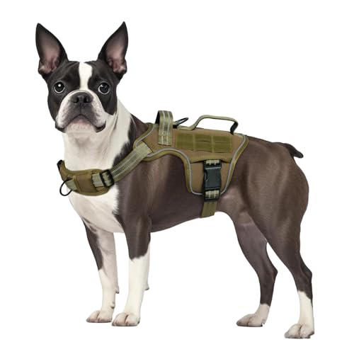 Dog Harness Tactical No Pull for Small Sized Dog with Handle (Khaki / S(Neck:16-22",Chest:20-28"),18-35 lbs)