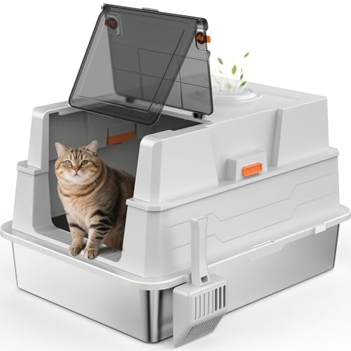 Extra Large Enclosed Stainless Steel Cat Litter Box with Lid (Silver Grey / XXX-Large)