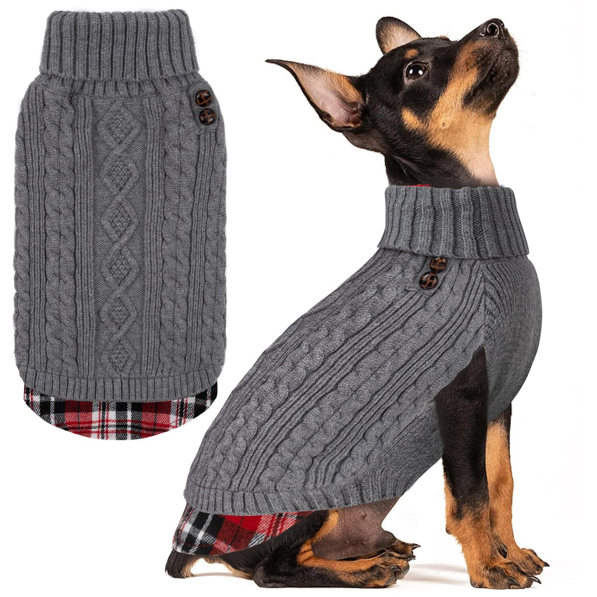 Dog Sweater for Small Dogs Turtleneck Thick Knit Pullover (X-Small (2-4lbs) / 1# Grey)