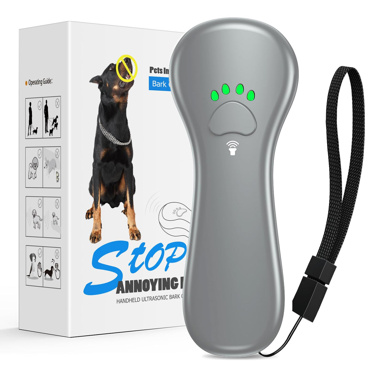 Anti Barking Device Dog Barking Control Devices Rechargeable Ultrasonic Dog Bark Deterrent up to 16.4 Ft Effective Control Range Safe for Human & Dogs Portable Indoor & Outdoor Grey (Grey)