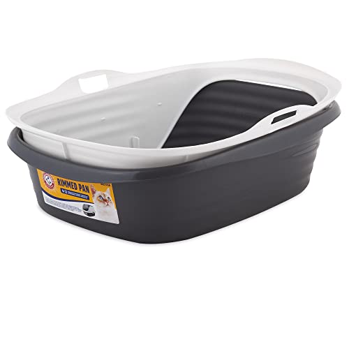 Rimmed Open Cat Litter Box (Pearl White/ Dark Gray / Standard)