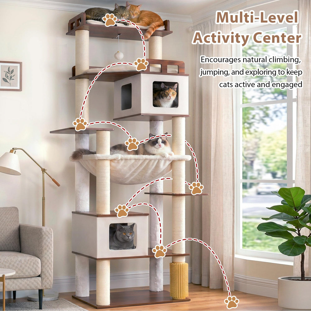 Cat Tree Wooden Multi (Walnut / 75.98 inches)