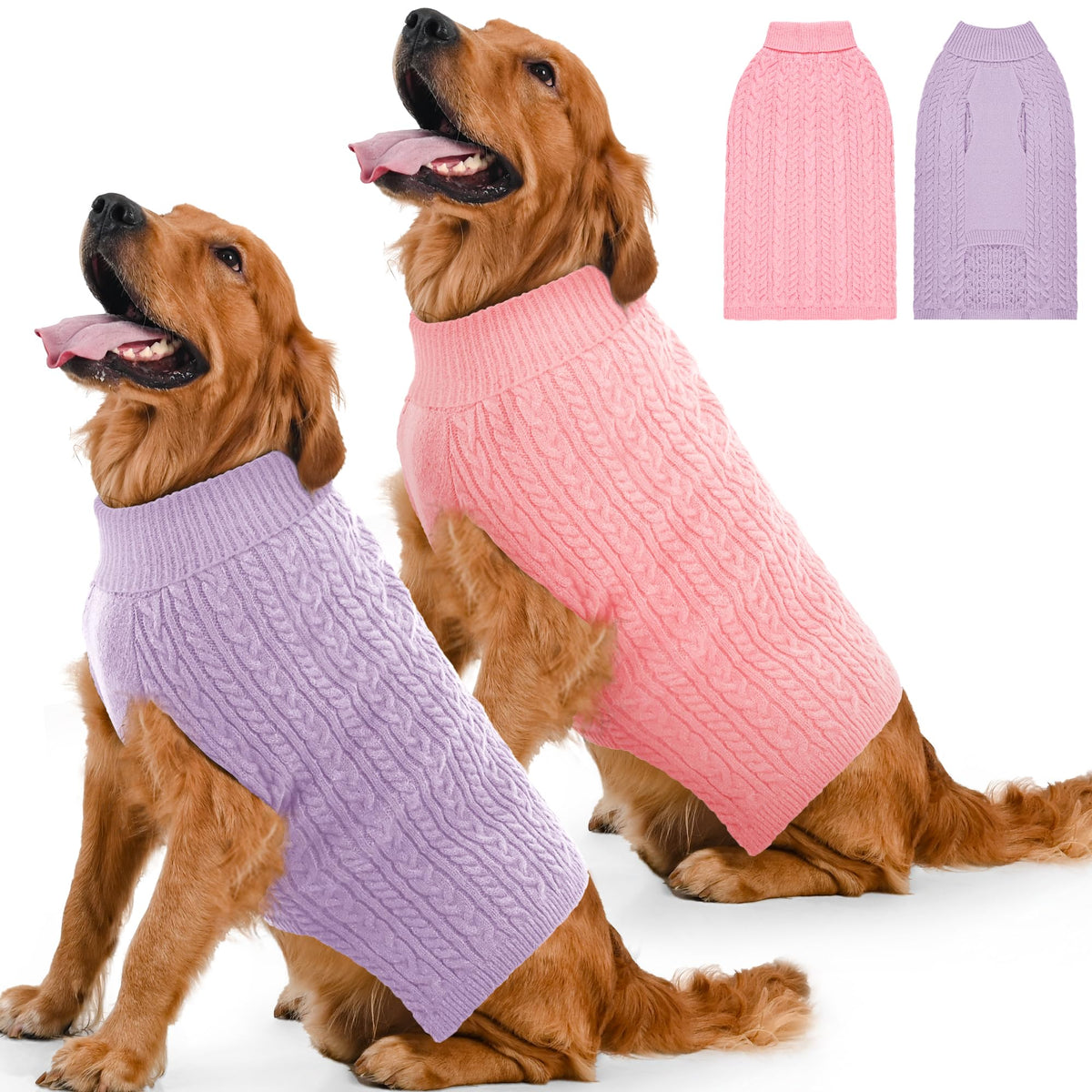 Dog Sweater 2 Pack for Large Dogs (Pink & Purple / XXXX-Large)