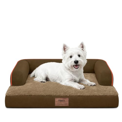 Orthopedic Comfy Washable Dog Bed with Bolster for Medium Small Dogs (28.0"L x 21.0"W x 6"Th / Brown)