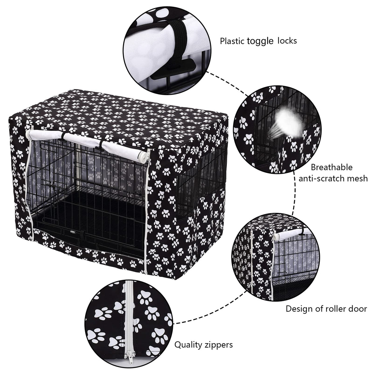 Dog Crate Cover Durable Polyester Pet Kennel Cover Universal Fit for Wire Dog Crate (48.0"L x 30.3"W x 32.0"H / Black)