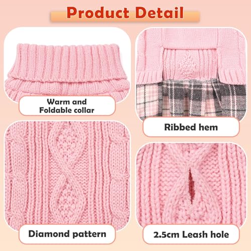 Small Dog Sweater Dress with Bowtie Turtleneck (XX-Large (30-45lbs) / Pink)