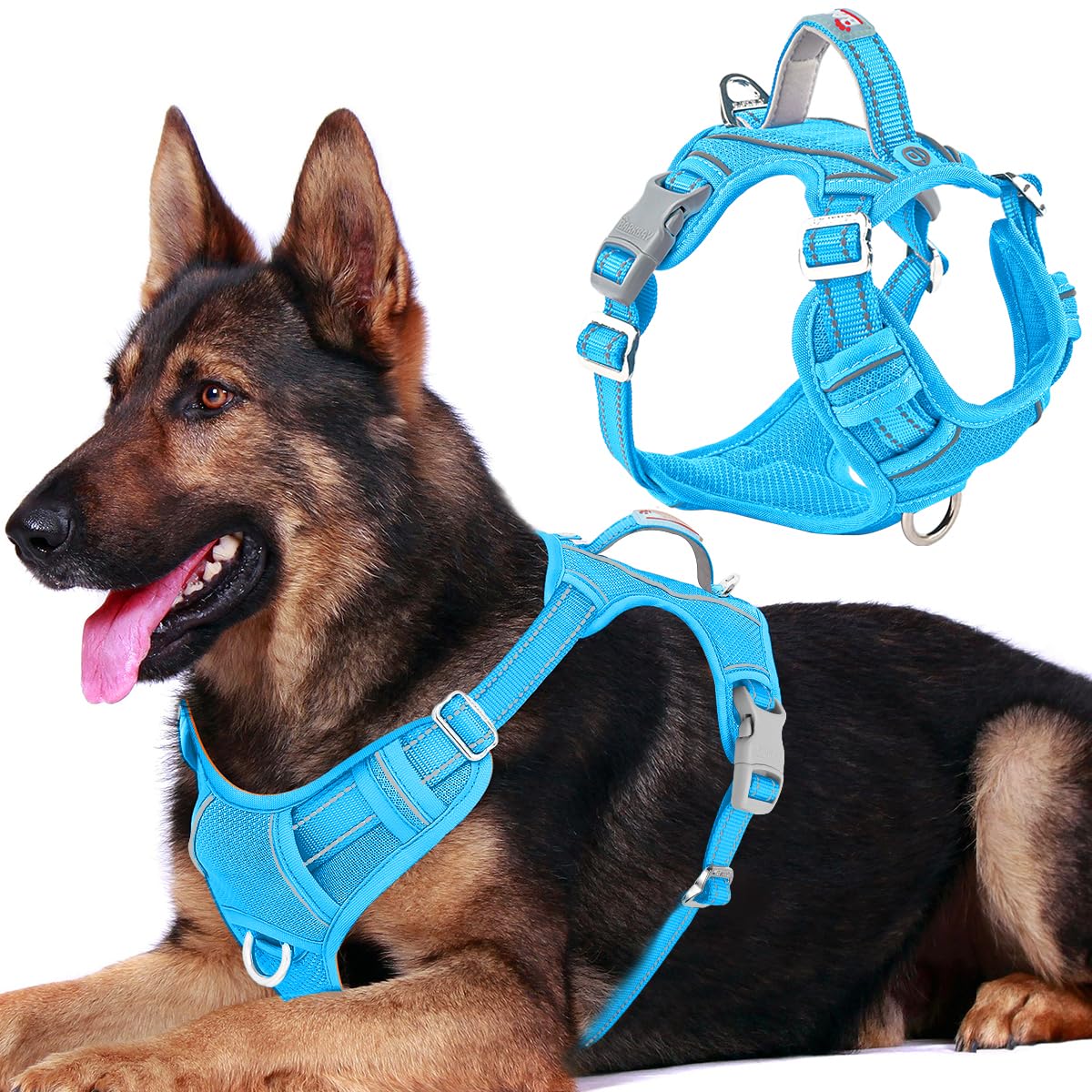 No Pull Dog Harness for Large Dogs (Blue / X-Large(Chest:30-38”))