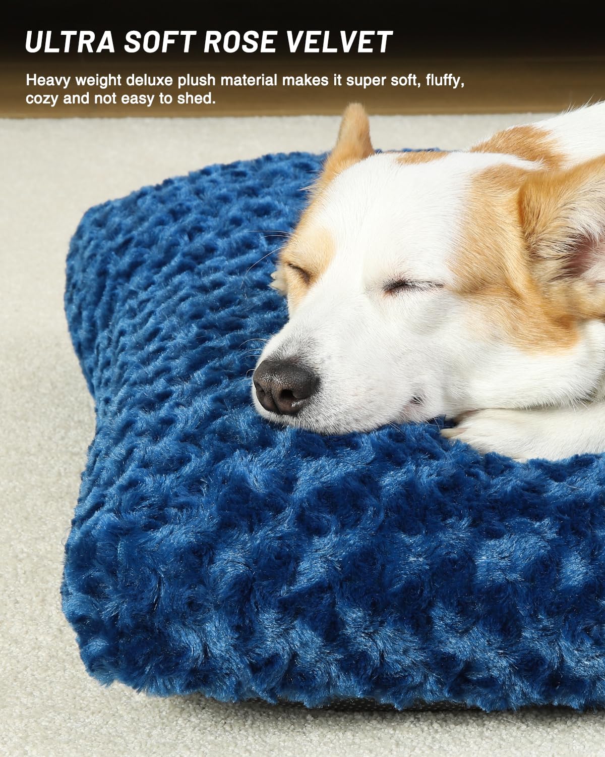 Washable Dog Bed Small Dog Crate Bed Deluxe Plush Mat 23"x18" Blue (Blue / 23.0"L x 18.0"W x 3.0"Th)
