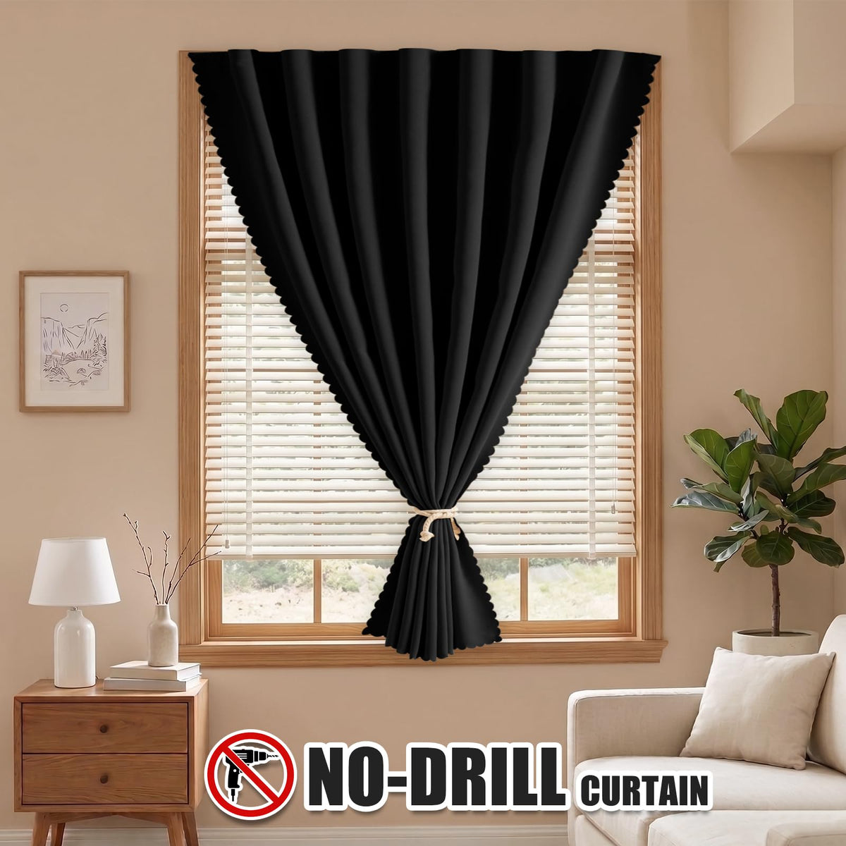 Self Adhesive Blackout Curtains (Black / 47"W x 96"L (Pack of 1))