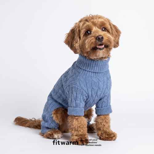 Chunky Knit Dog Turtleneck Sweater (Large / Sky Blue)