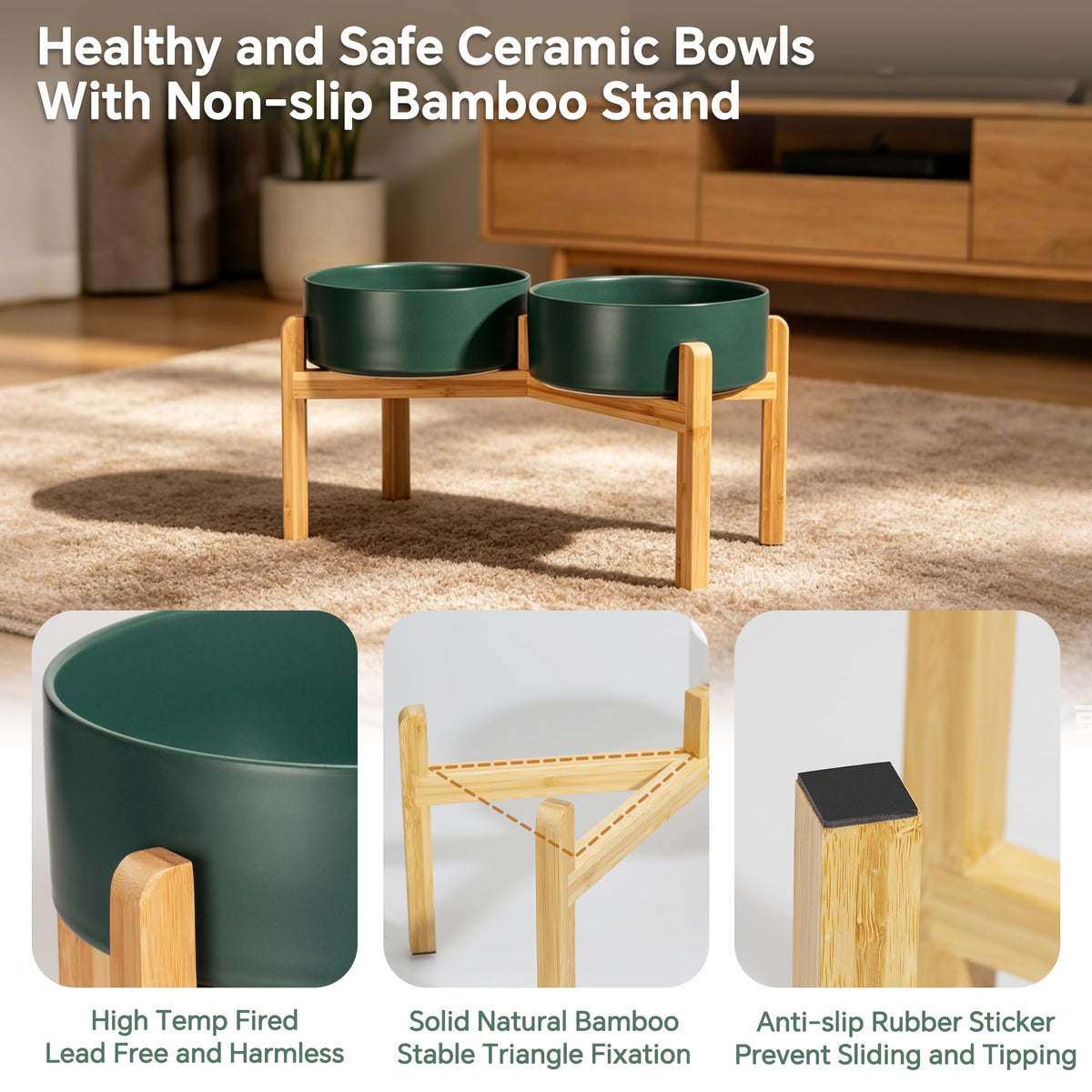 Elevated Ceramic Dog Bowl Set (Green / Large)