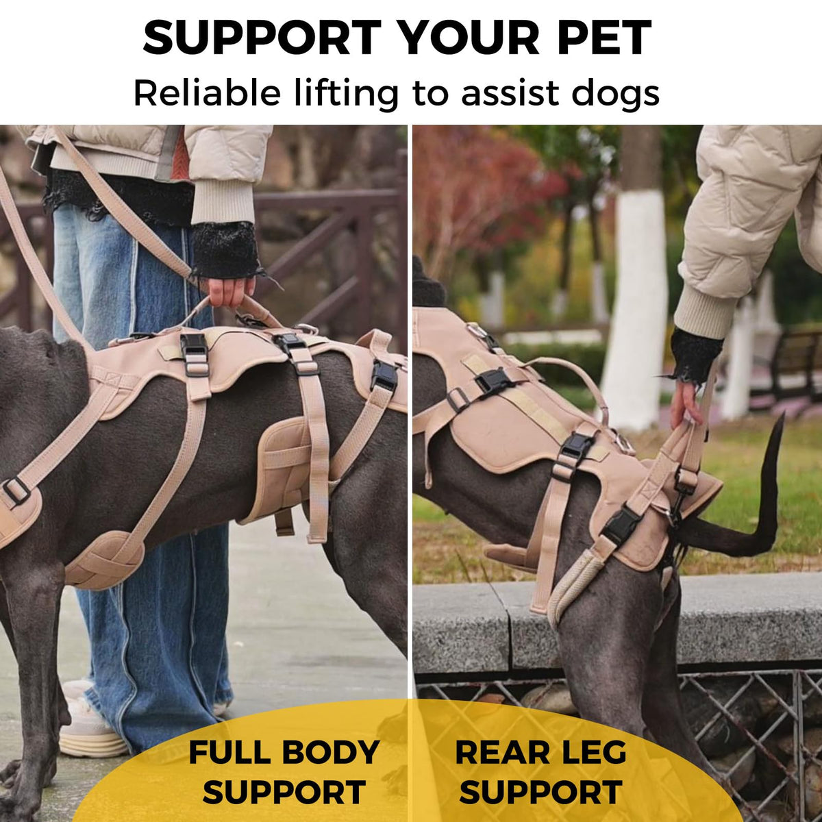 Dog Lift Harness for Large Dogs (Khaki / Large)