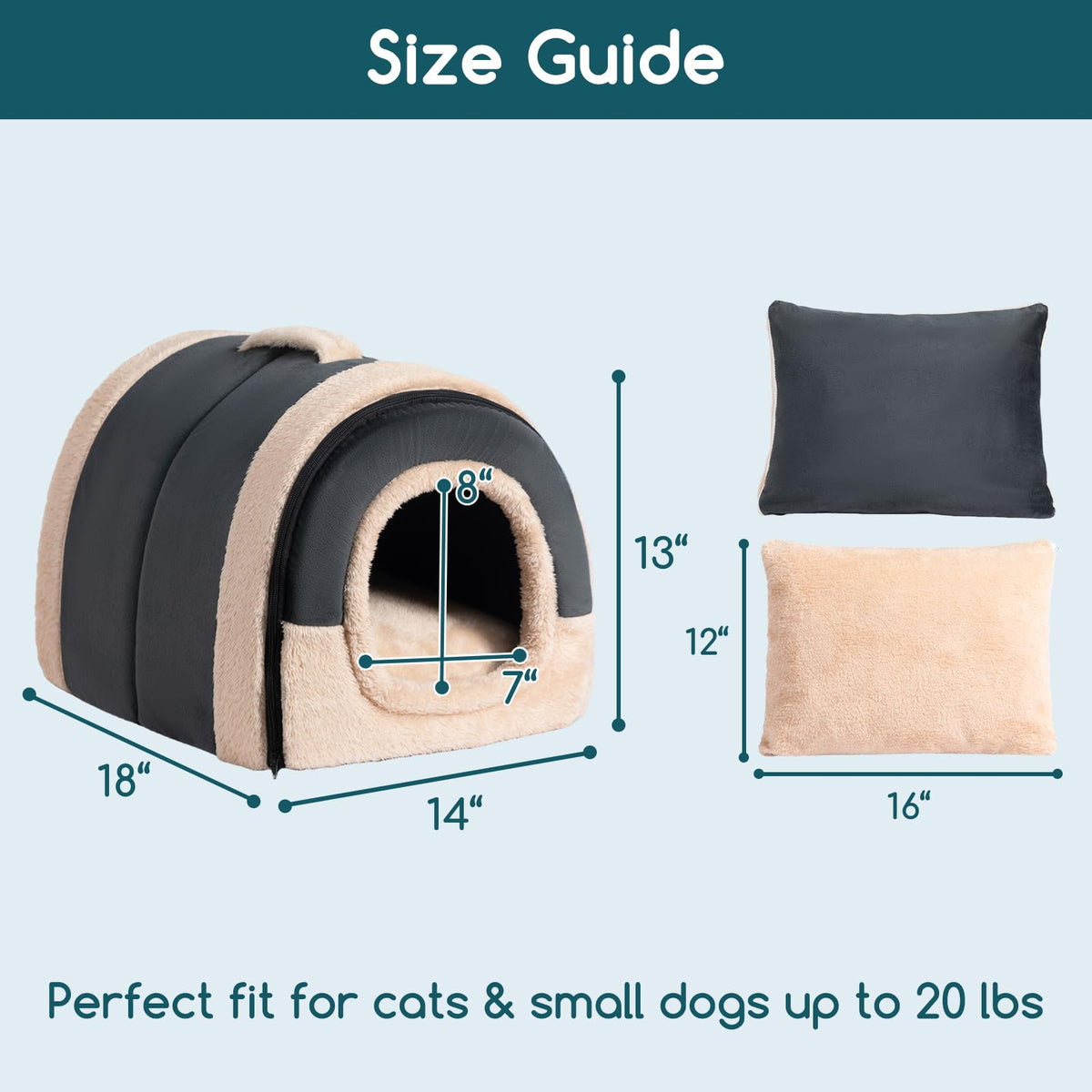 Cat Bed Cave for Indoor Cats for Pets up to 20 lbs (Dark Gray Arched Cave)