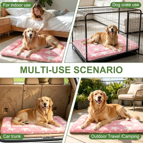 Dog Bed Mat Soft & Comfortable Dog Kennel Pad for Crate (XL(42"*28"*1.5") / Big&Little Stars Pink-1pc)