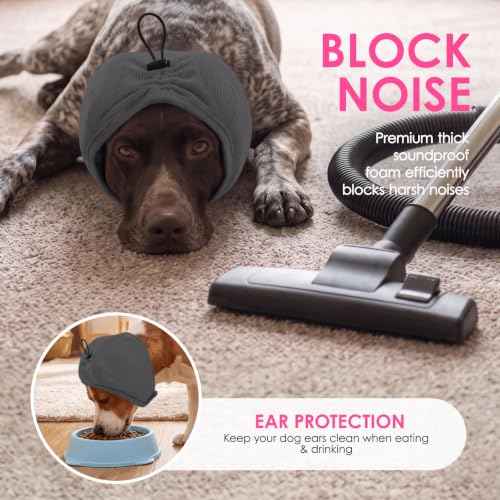 Dog Ear Muffs Noise Protection Thick Padded Dog Calming Hoodie (Light Grey / Large)